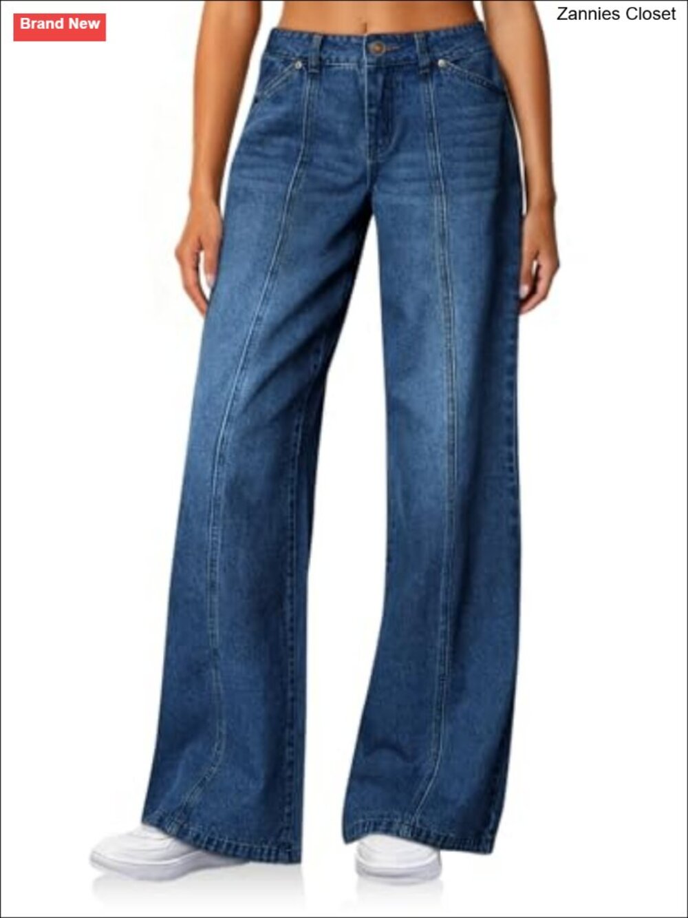 High Waisted Wide Leg Stretchy Jeans Pull On Pleated Front Five Pocket Denim